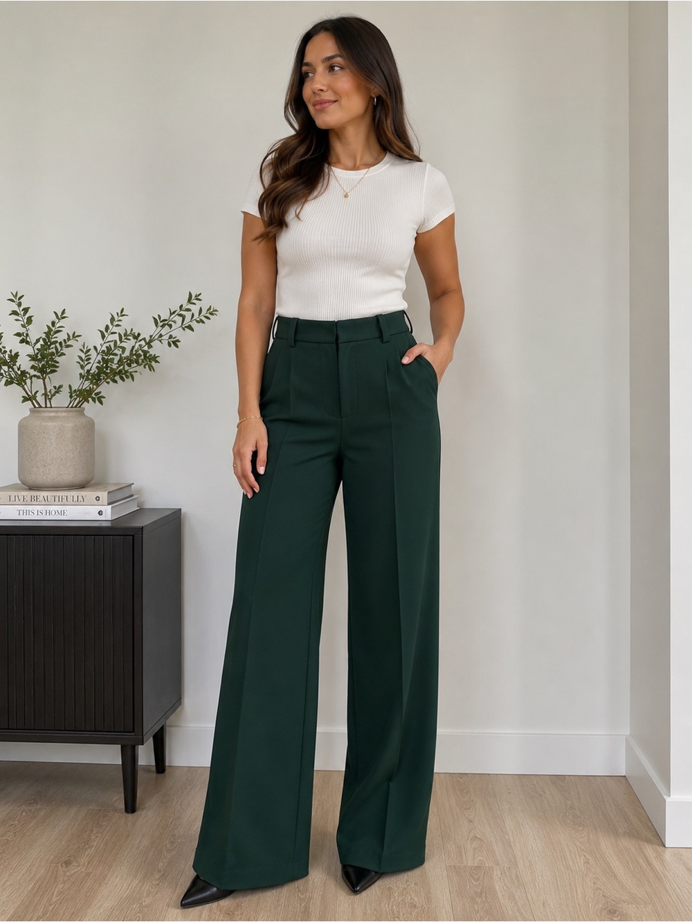 Rachel Zoe Forest Green Wide-Leg Trousers